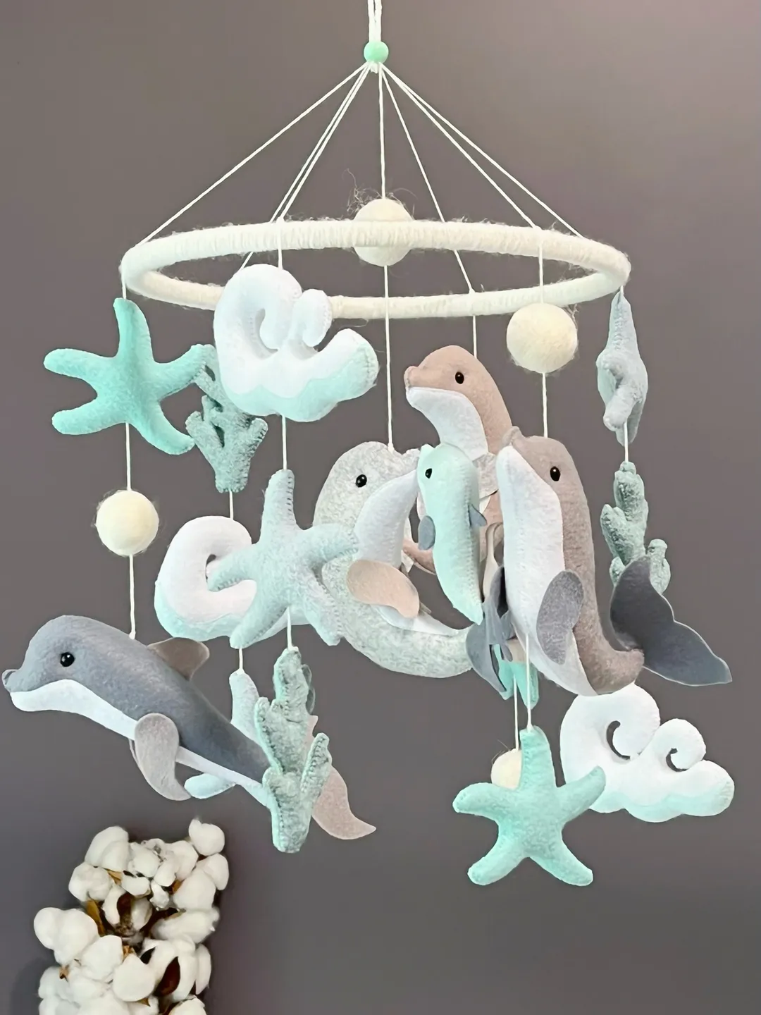 Dolphins mobile. Sea mobile. Baby shark mobile. Baby boy mobile. Baby shower gift. Musical felt mobile crib.
