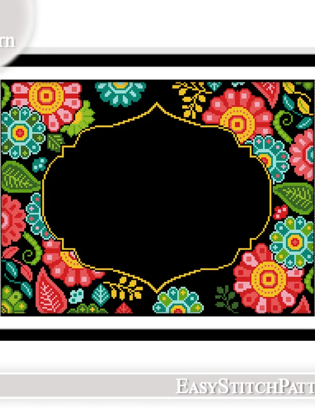 Traditional cross stitch pattern. Flower frame cross stitch. Folk cross stitch pattern.