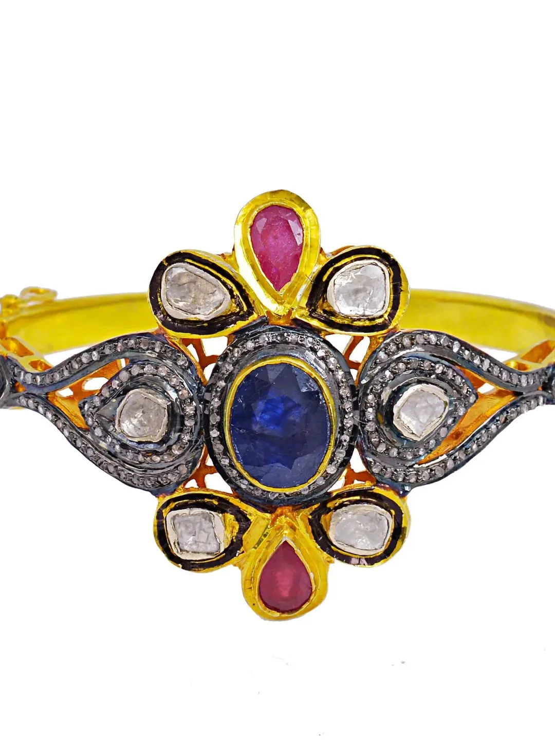 Diamond Ruby Bangle, Pave Diamond Bangle, Polki Cuff Bracelet, Polki Jewelry, Vintage Oxidized Jewelry, Victorian Jewelry, Sapphire Bangle