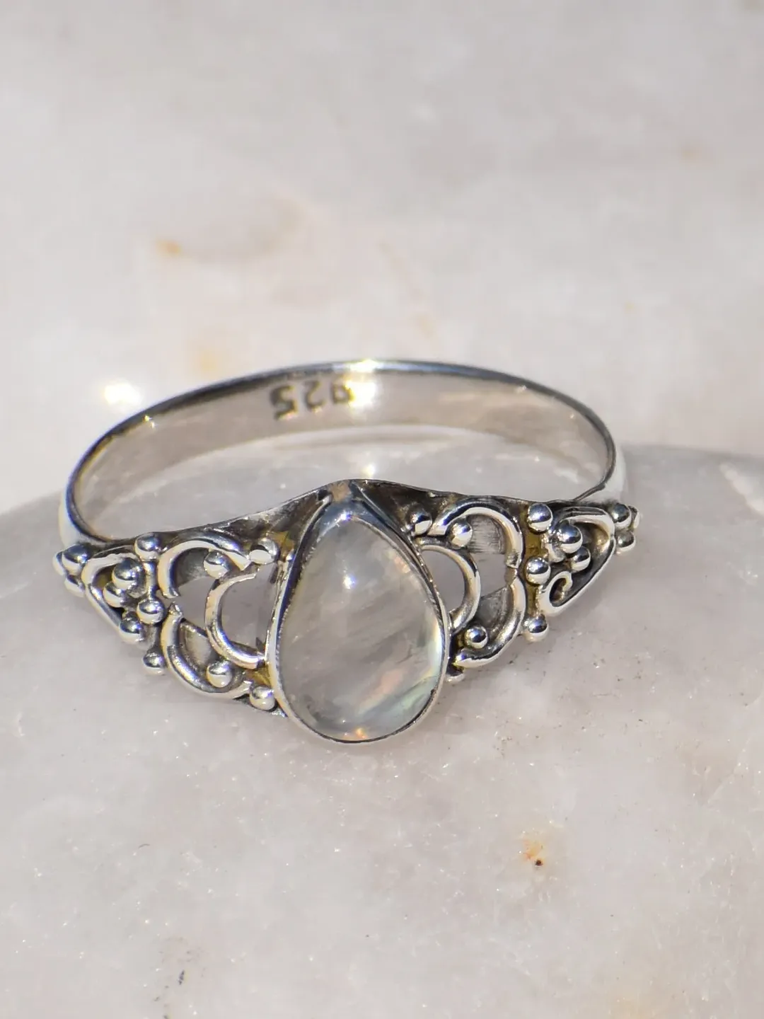 Moonstone Ring, 925 Sterling Silver ring, Pear Moonstone Ring, Bohemian Ring, Silver Ring, Minimalist Style, Gift For Her, Anniversary Gift