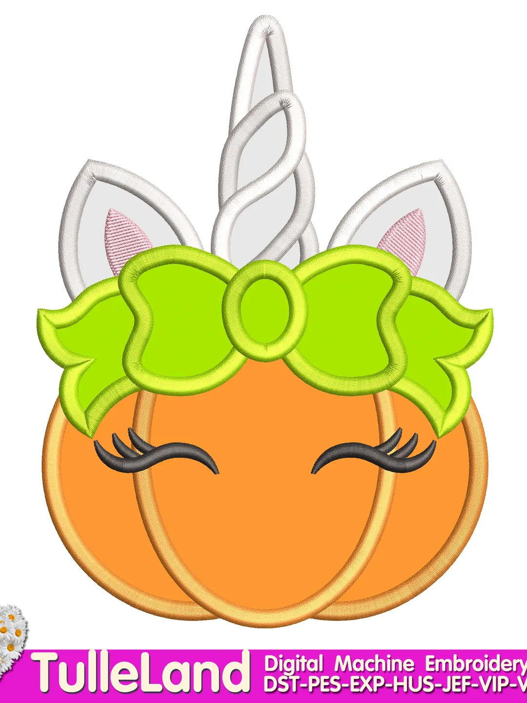 Unicorn  Halloween Pumpkin with Bow Machine embroidery applique design