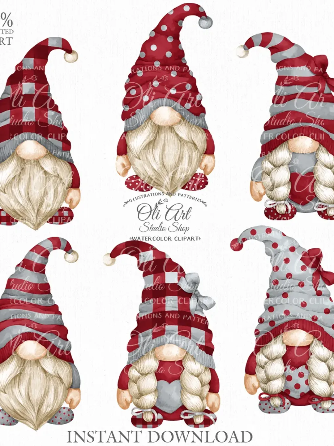 Gnome Clip Art. Cute Characters, Hand Drawn graphics. Digital Download. OliArtStudioShop