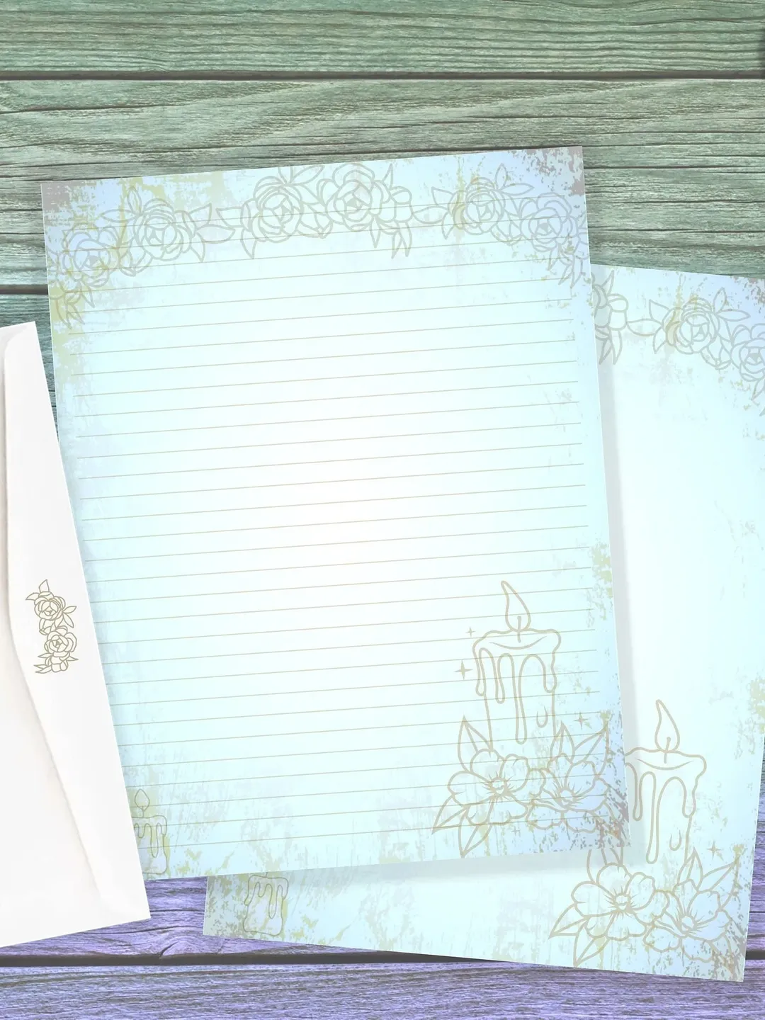 Candle Magic Paper | Flower Candles Page | Writing Paper | Stationery Paper | Junk Journal | Letter Writing | Blue Pages | Grimoire Paper