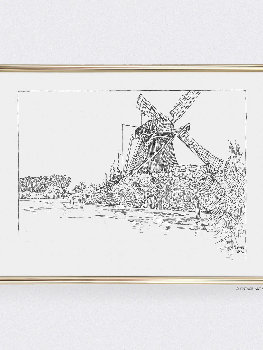 Old Mill Vintage Print Minimalist Sketch, Digital Download Decor, Printable Wall Art | 103