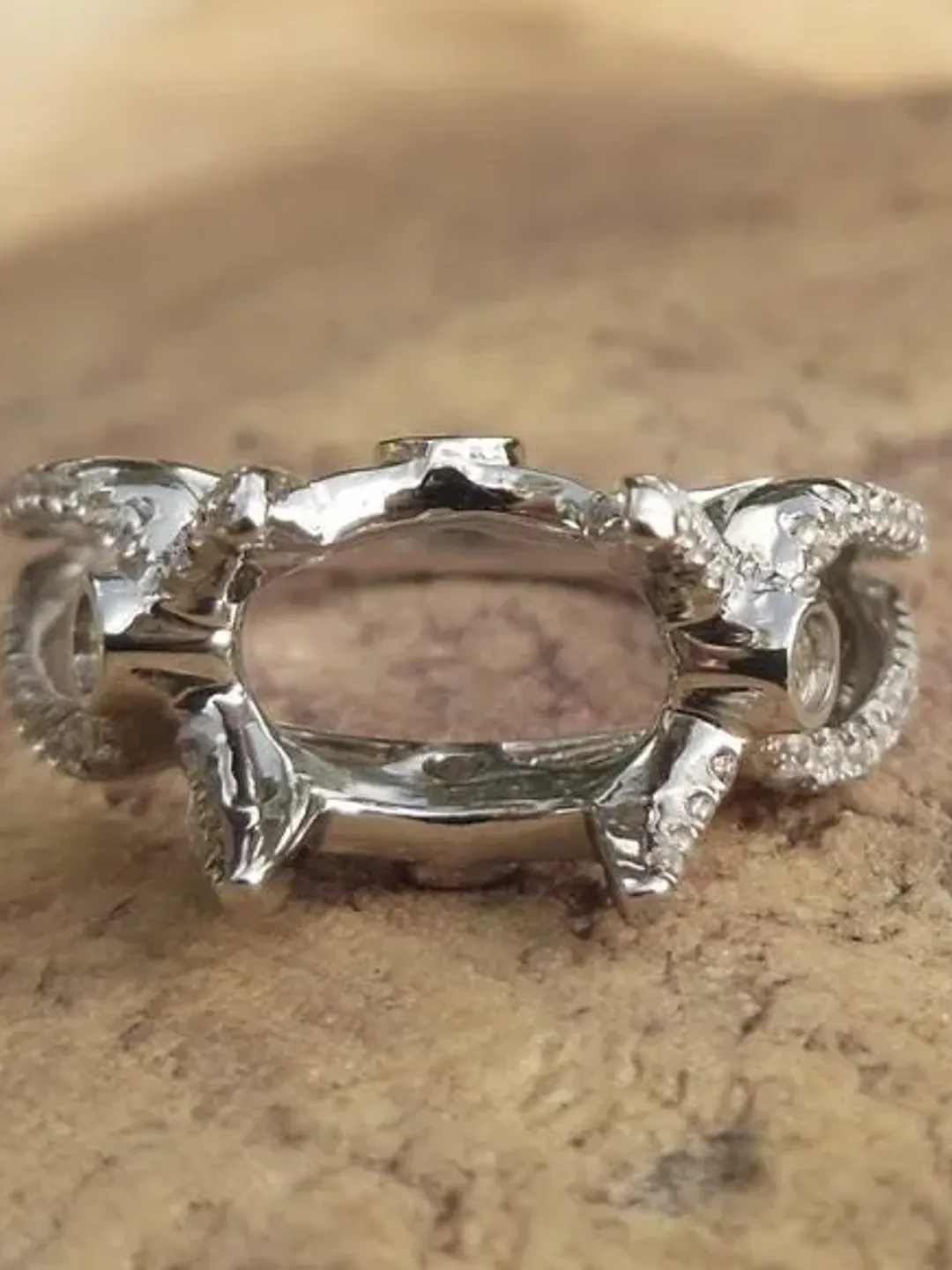 Solid 14K White Gold Oval 7X9MM Fashion Semi Mount Ring / Diamond Ring