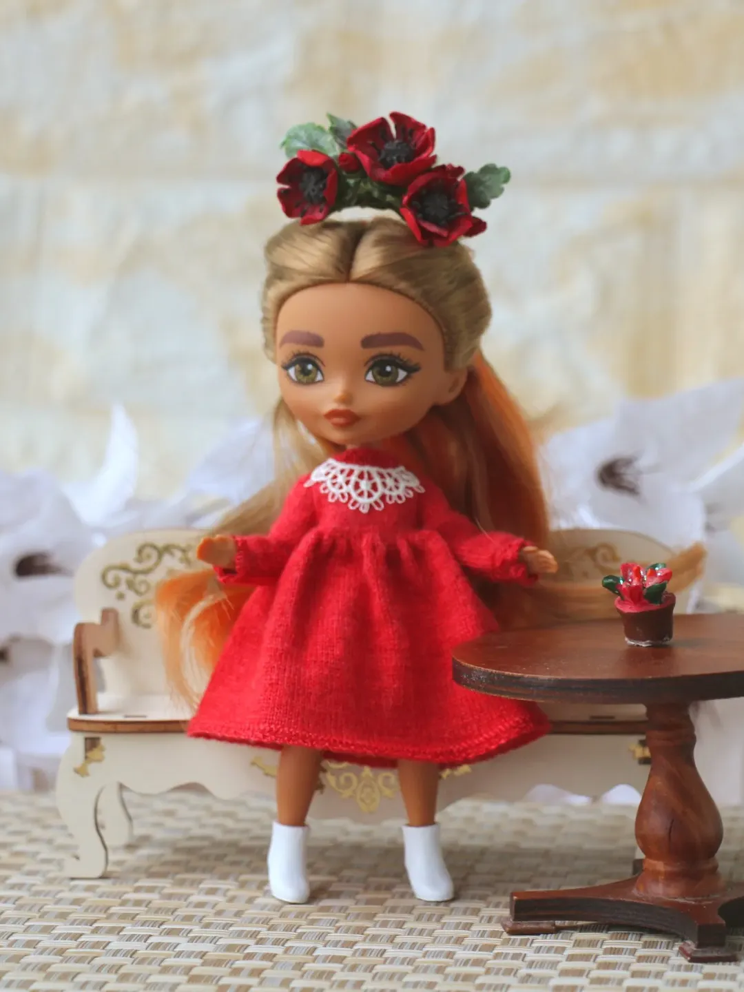 barbie doll mini dress Barbie Mini doll red dress, Mini doll 6 inches clothes. Hand made Barbie mini doll clothes