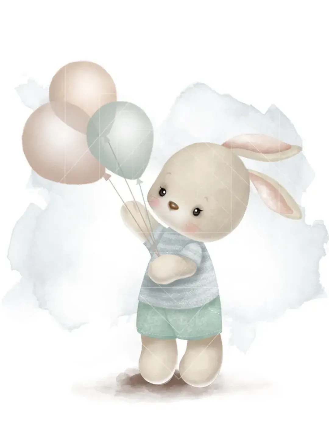watercolor baby rabbit air balloon ~ babyshower ~ birthday Clipart ~  animal  illustration ~ postcard invitation ~ kids poster ~ hare bunny