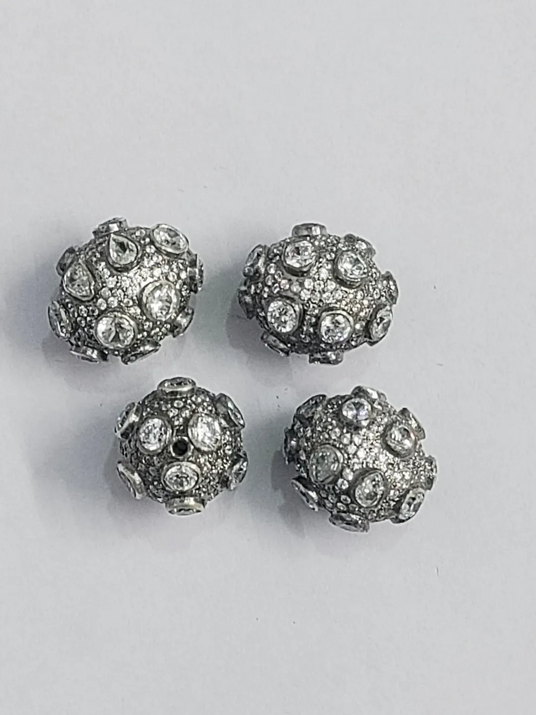 Pave Polki Diamond Beads, Pave Beads, Polki Beads, 18X15MM Oval Beads, Sterling Silver Beads, Jewelry Beads, Spacer Beads, Shamballa Beads