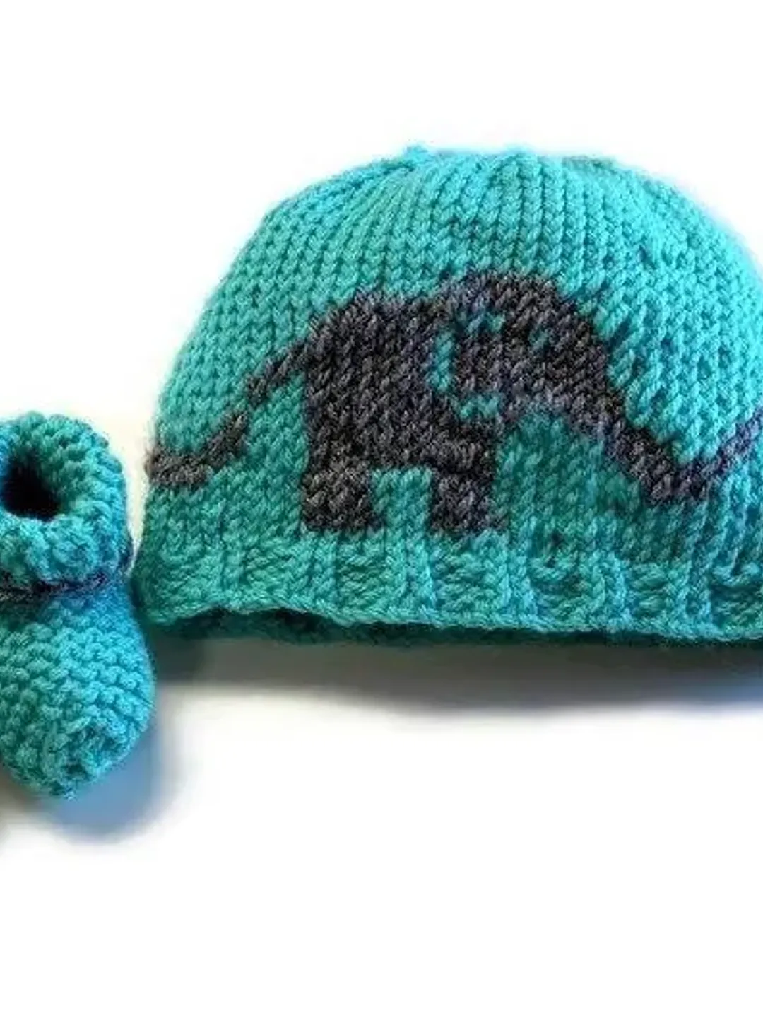 Elephant Hat and Booties Set, Knit Crochet Beanies, Newborn Crib Hat and Shoes, Baby Shower Gift Ideas, Gray Elephant Chain, Gender Reveal