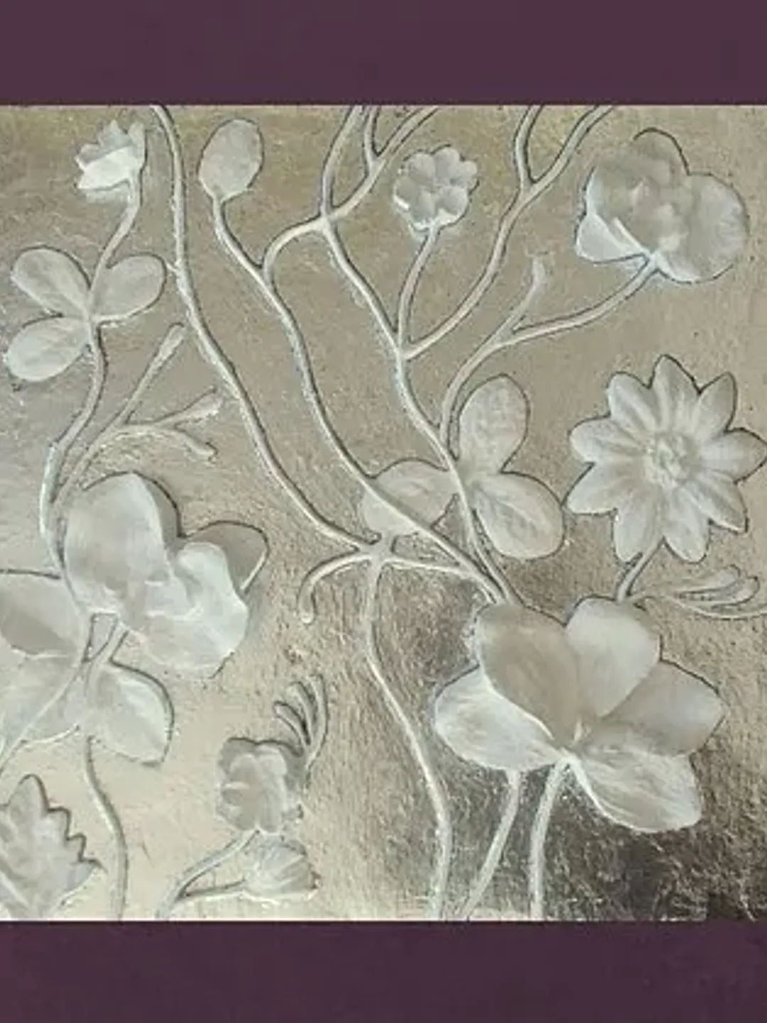 Flower wall art 3d, bas-relief, silver art work, white and silver wall art