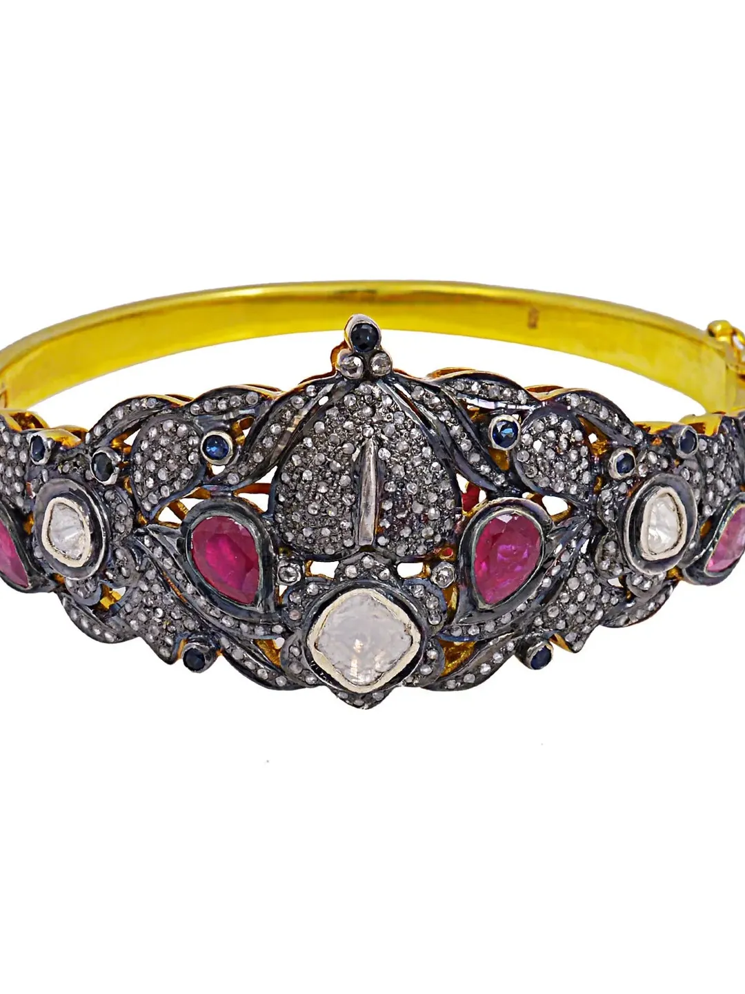 Natural Diamond Ruby Bangle, Polki Bangle, Polki Jewelry, Sterling Silver Bangle, Victorian Jewelry, Oxidized Bangle, Pave Diamond Bangle