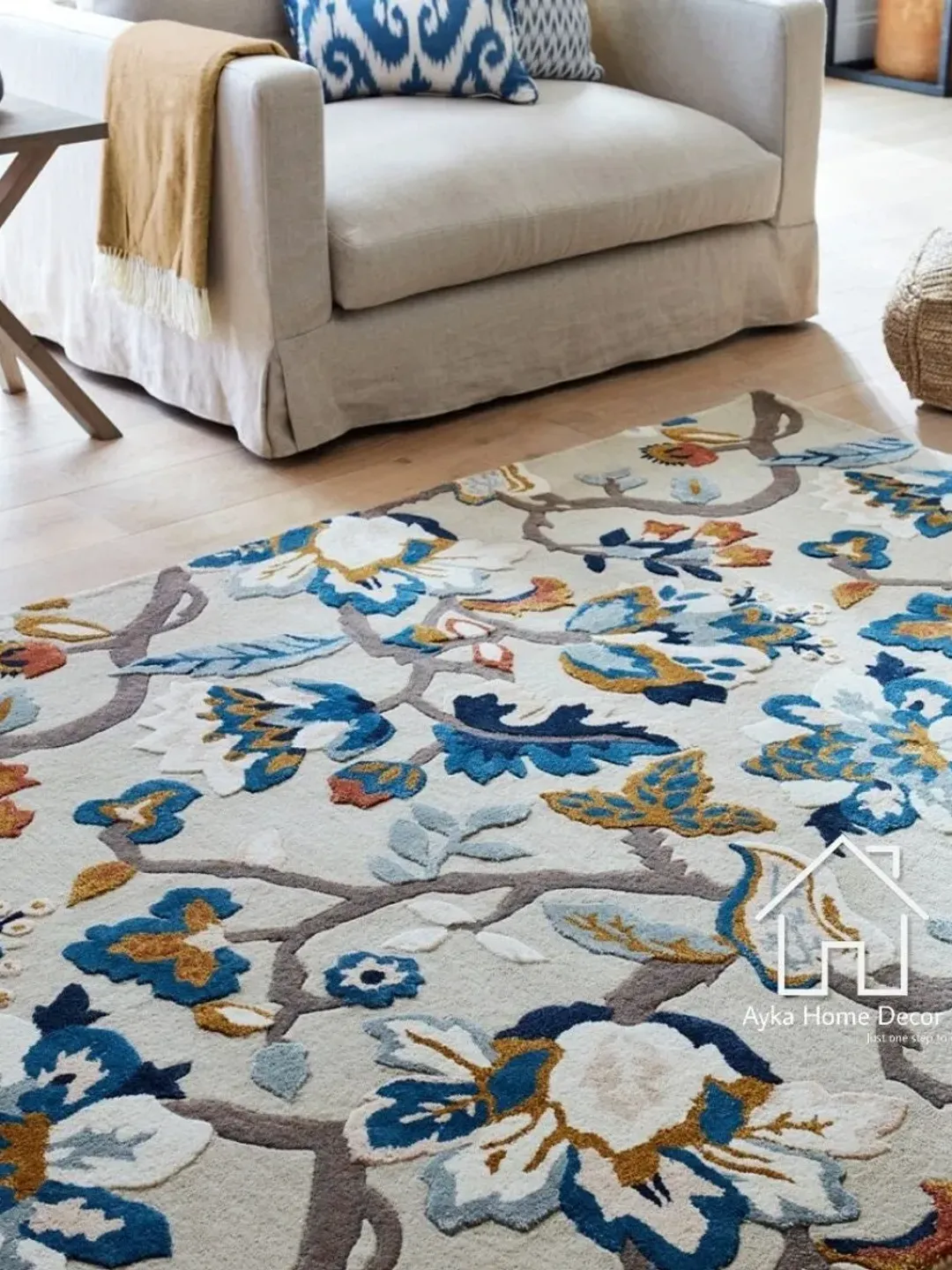 New Authentic Multi Colored Floral Rug 100% Woolen Anti Skid Area Rug Hand Tufted Carpet Wool & Silk Mixer