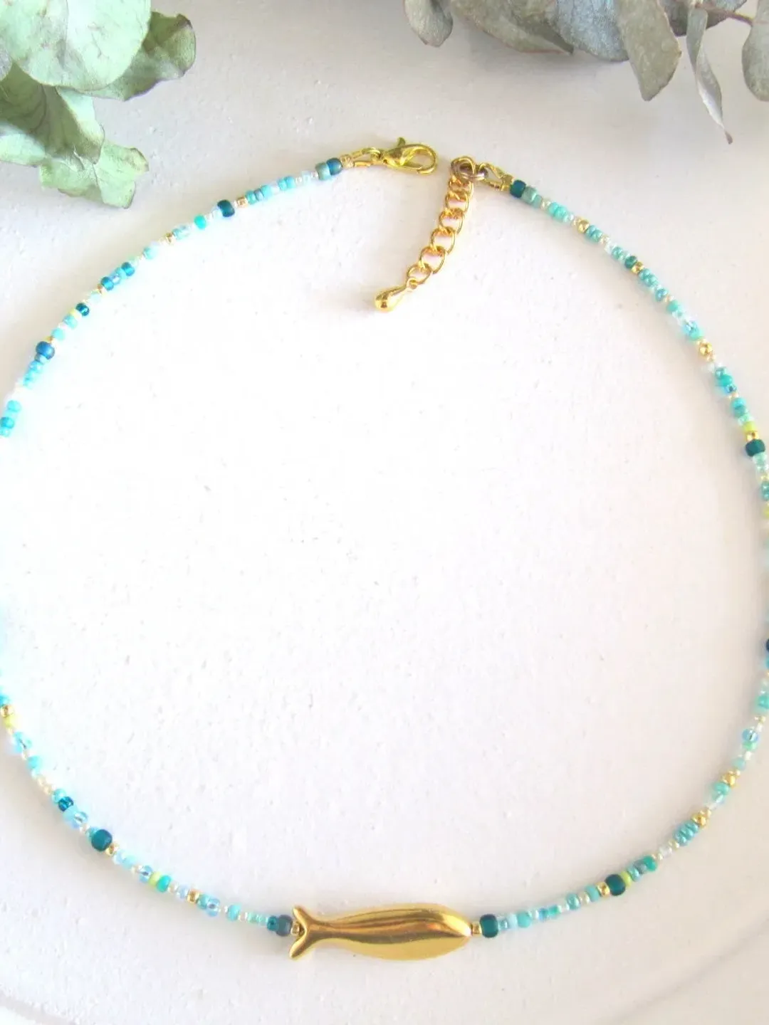 Fish necklace with colorful beads, ocean chain pendant fish gold ...