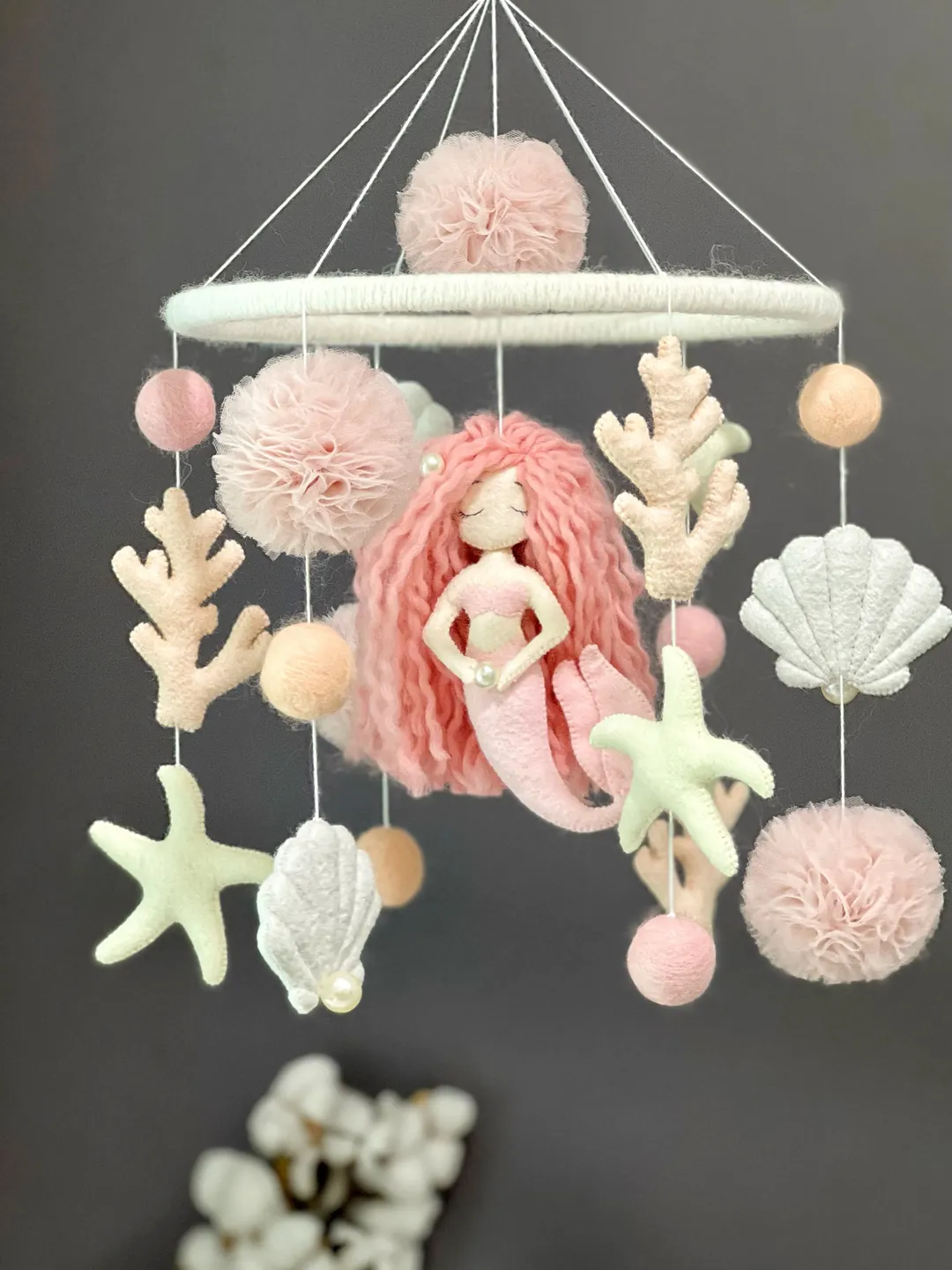 Felt hanmade mobile Baby mobile Mermaid Musical mobile crib Baby shower gift Nursery mobile girl Cot