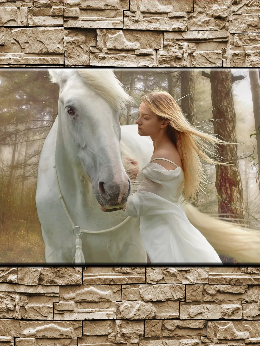 White Horse Print on Canvas , Floating Frame Option, Modern Wall Art, Extra Large Canvas Wall Art