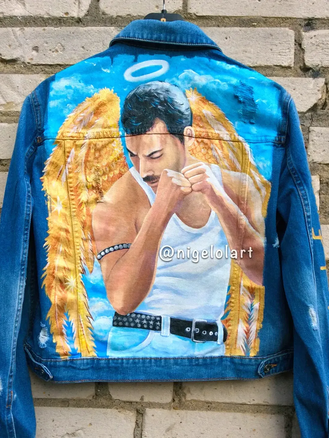Freddie Mercury Queen  Painted denim jacket Jeans jacket Portrait Personalized jacket Art portraits Paint on photo Gift