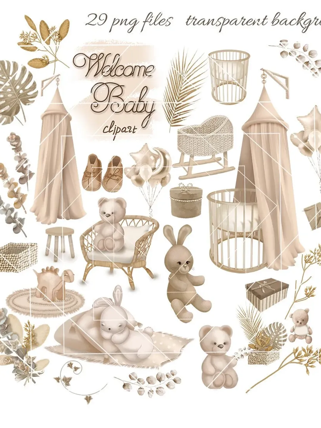 Newborn Baby Watercolor Clipart, Baby Shower, Boho Baby, Nursery Kids Toy, Illustration, Maternity, Greeting Card, Birthday, Child Furniture