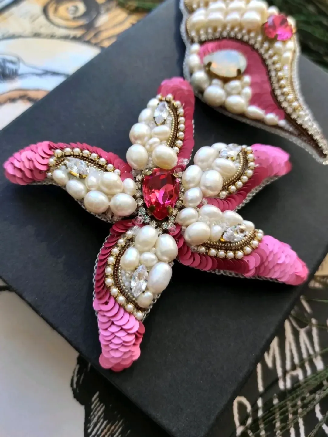 Sea Brooch, Brooch Pin, Star Brooch, Pearl Brooch, Beaded Brooch, star brooch, gift for her, handmade gifts, brooch