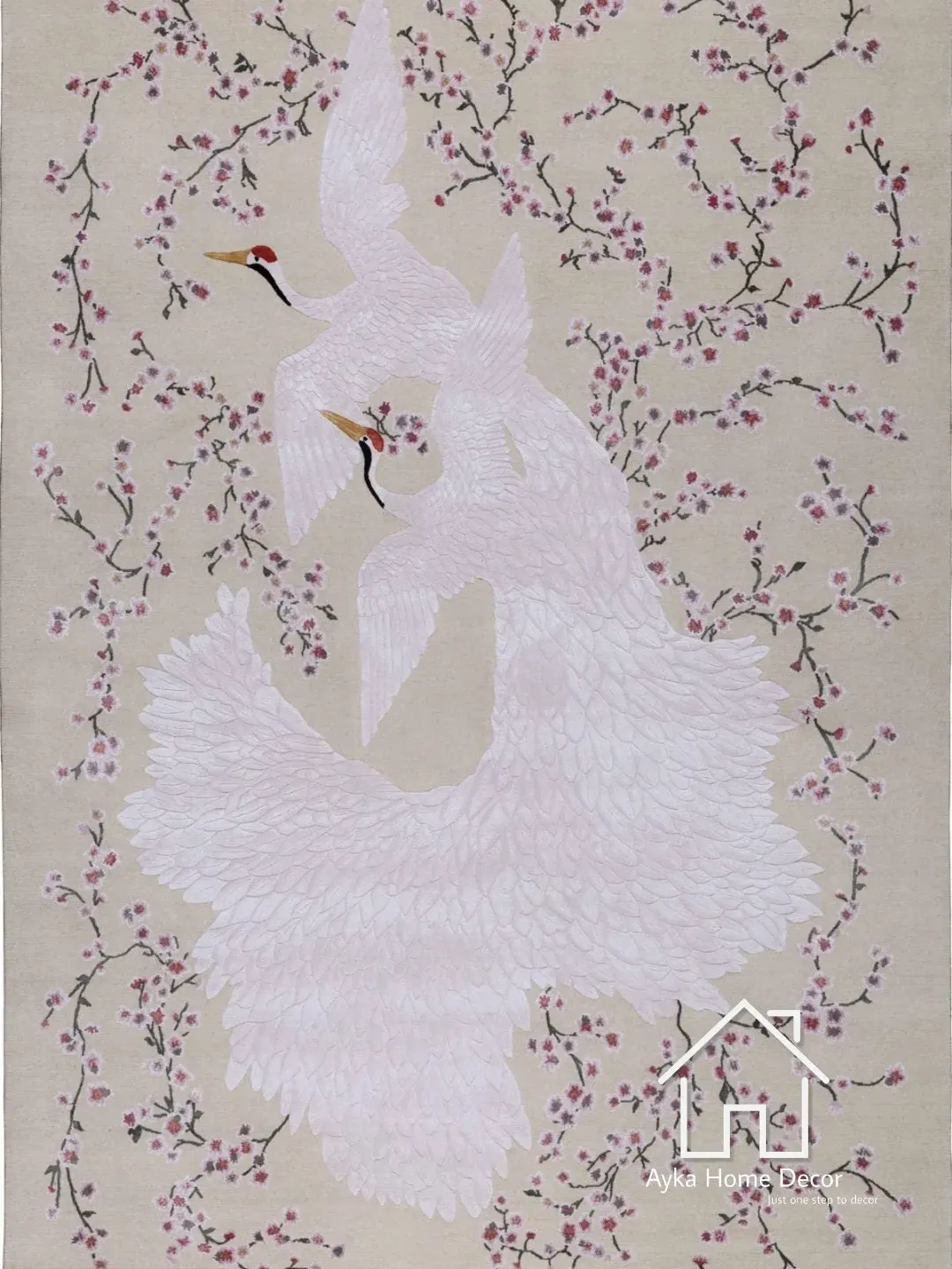 White Peacock Textured Hand Tufted Erase Pattern Traditional Area Rug Woolen Carpet Large Area Rug Silk & Wool For Customized Size Dm us