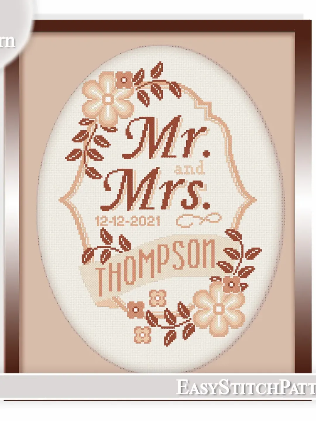 Floral Wreath cross stitch pattern. Wedding cross stitch pattern. Anniversary. DIY. Flower frame.