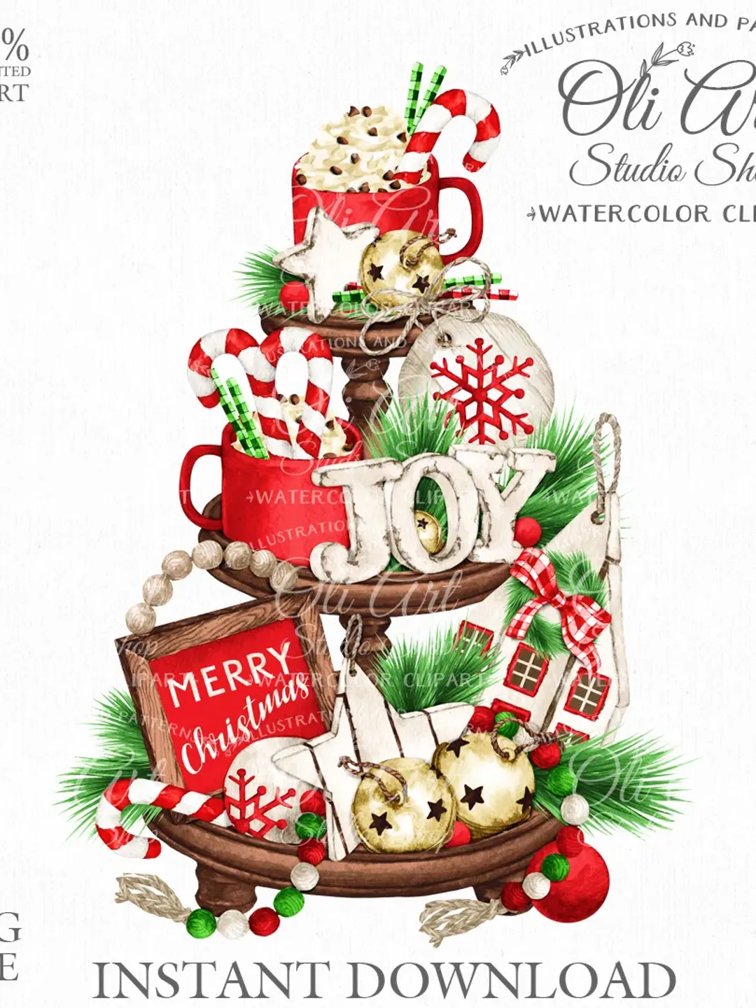 Christmas Tiered Tray Design. Xmas. Joy. Png File, Hand Drawn graphics. Digital Download. OliArtStudioShop