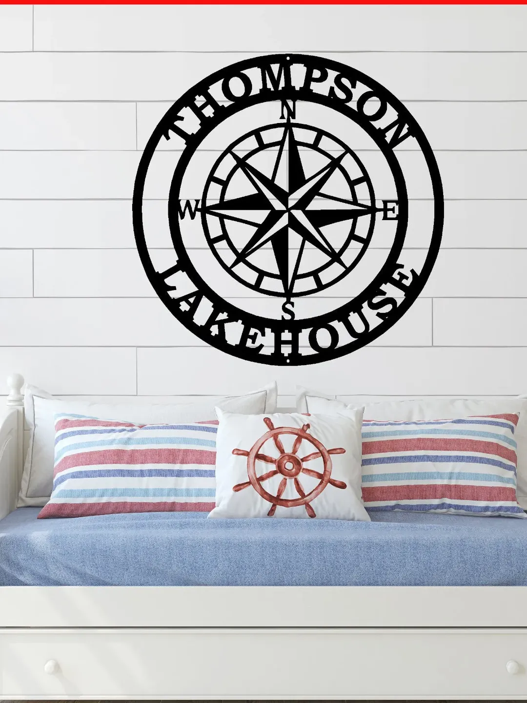 Personalized Compass Name Sign, Custom Compass Decor, Nautical Decor, Metal Navy Decor Sign, Porch Decor, Beach house, Lake house Decor