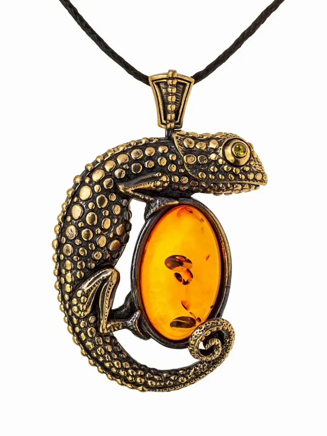 Chameleon Men's Pendant Necklace Lizard Jewelry Gold Baltic Amber Pendant Amulet Necklace Boho hippie jewelry men women