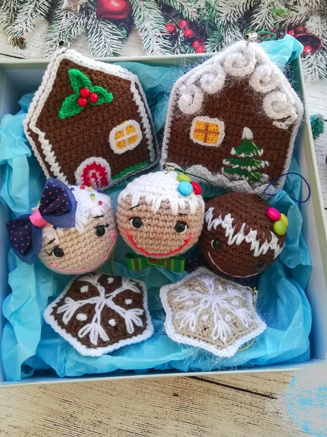 Crochet gingerbread toy pattern, amigurumi Christmas ornament, ginger cookies tree ball decor, PDF by CrochetToysForKids