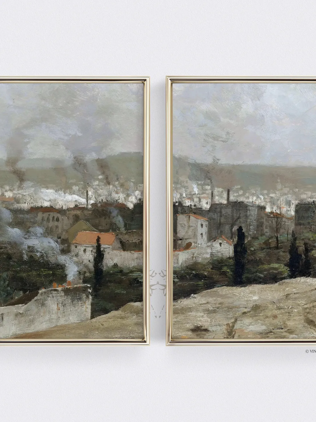 Parisian Landscape Diptych Painting, Vintage Wall Art 2 Prints Set, Muted Digital Decor Download | 282 S2
