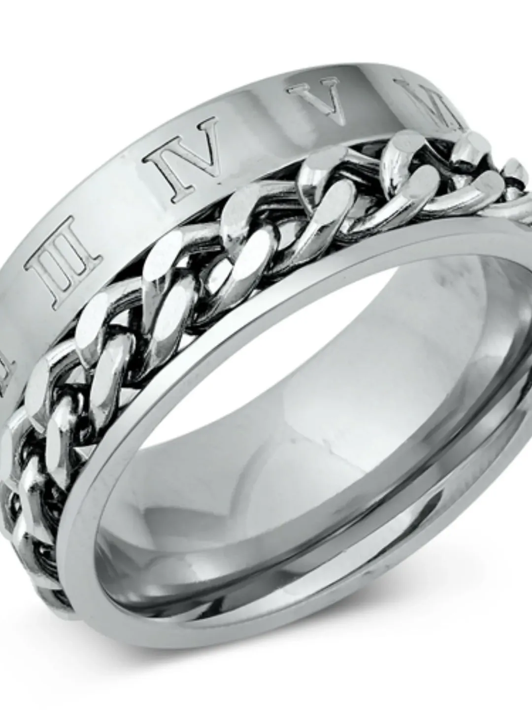 Spinner Ring for Men · Boyfriend Ring · Silver Ring for Men · Stainless Steel Men's Ring · Fidget Ring · Band Chain Ring Roman Numerals