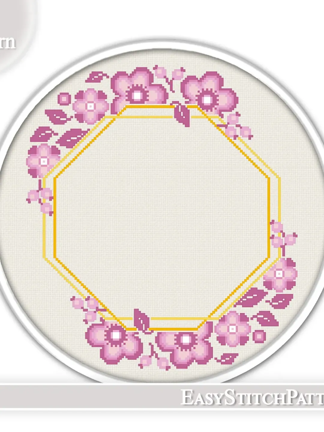 Easy cross stitch. Floral Wreath cross stitch pattern. Flower frame cross stitch.