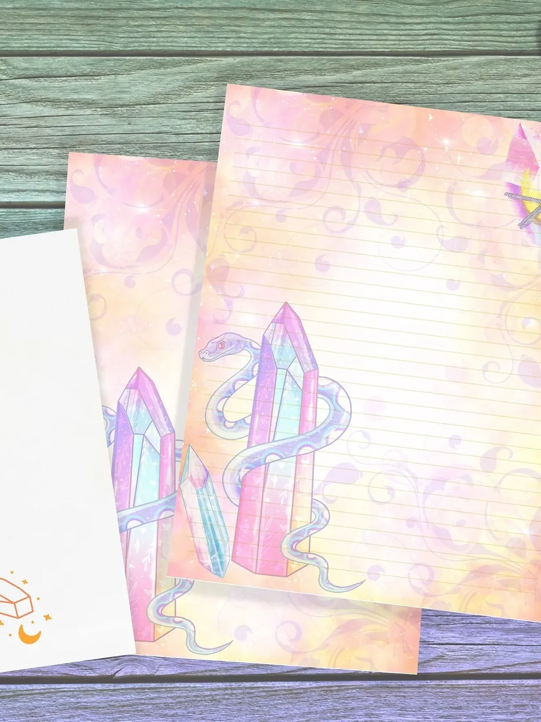 Gemstone Snake Paper | Snake Crystal Page | Snake Writing Paper | Witch Pages | Junk Journal | Letter Paper | Orange Stationery | Snake Page