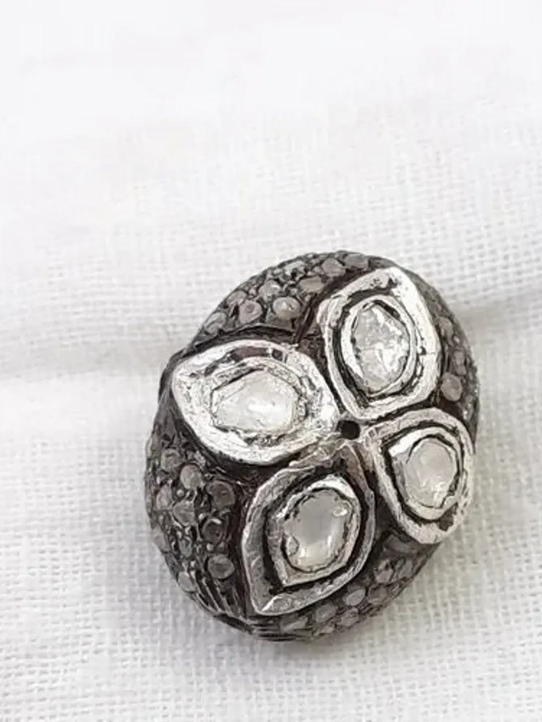 Pave Polki Diamond Beads, Oval Shape Beads, 13X18MM Beads, Sterling Silver Beads, Diamond Beads, Polki Beads, Jewelry Beads, Spacer Beads