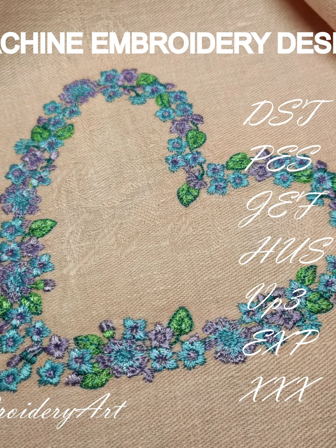 Flowers heart machine embroidery design