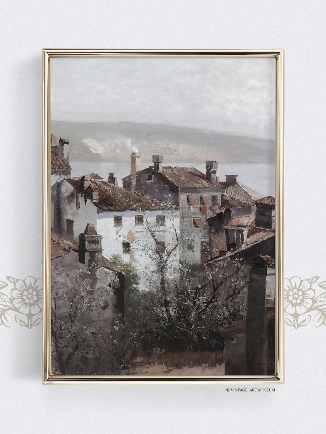 Moody European Cityscape Painting, Architecture Vintage Print, Neutral Printable Wall Art Digital Downloadable | 85