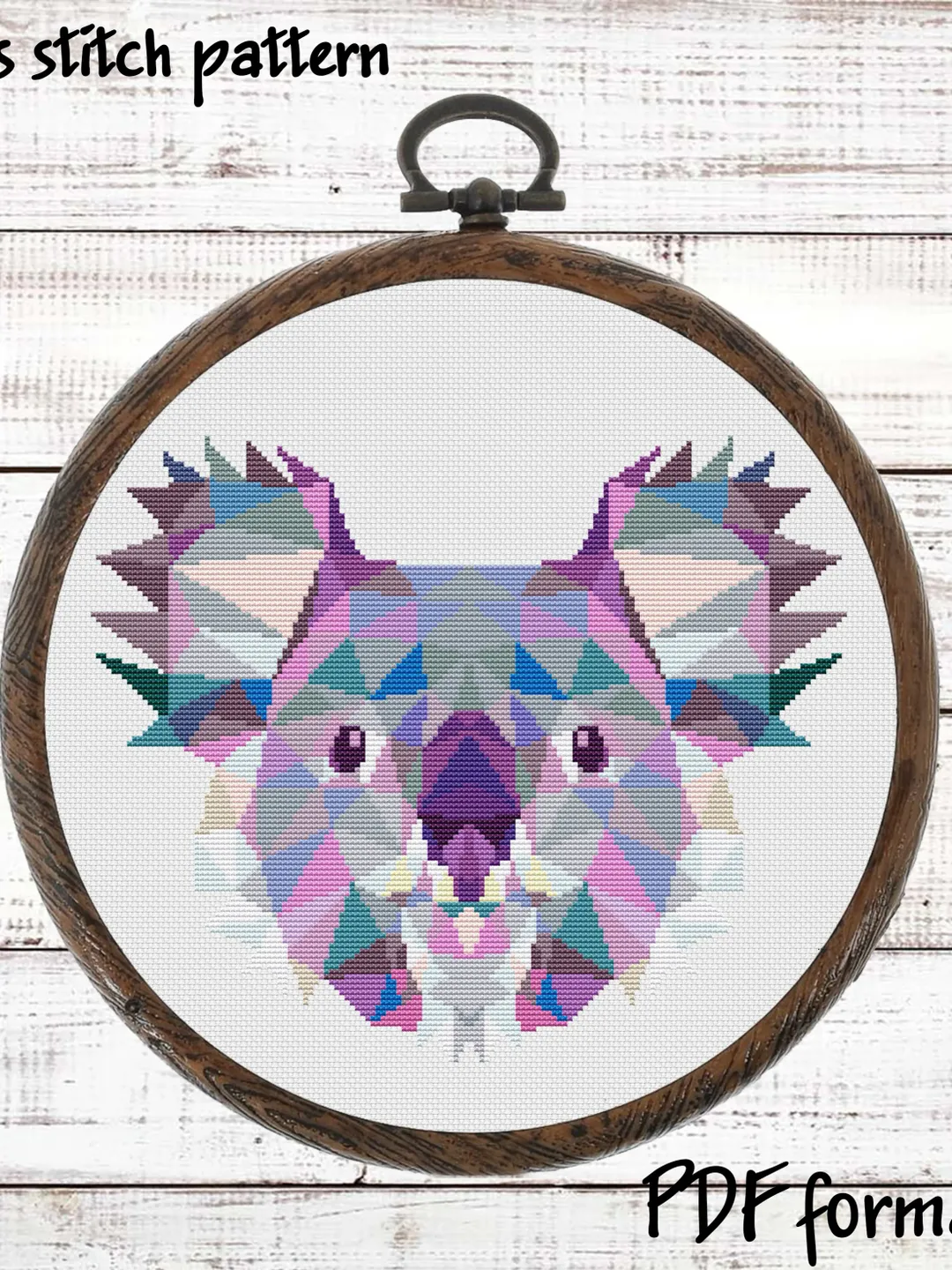 Geometric Koala cross stitch pattern modern, Geometric animals cross stitch pattern PDF