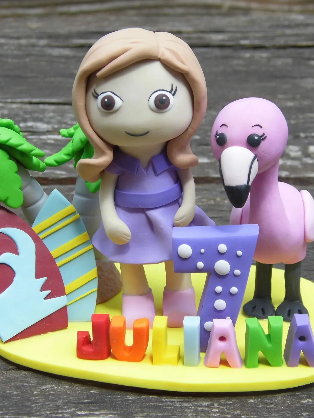 Personalized Gift For Her Birthday, Girl Figurine, Birthday Gift For Girl Flamingo, Beach Birthday Themed Party Decor, Kids Bedroom Decor