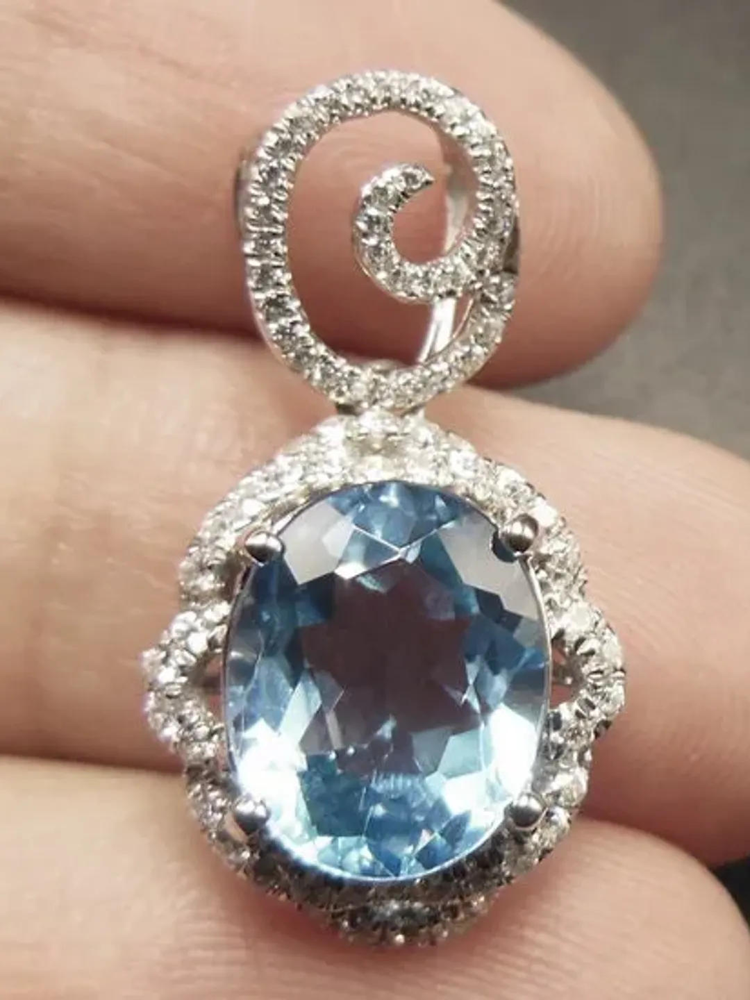 Topaz Pendant - 3.55 Carat Topaz Pendant with Diamonds in Solid 14K White Gold