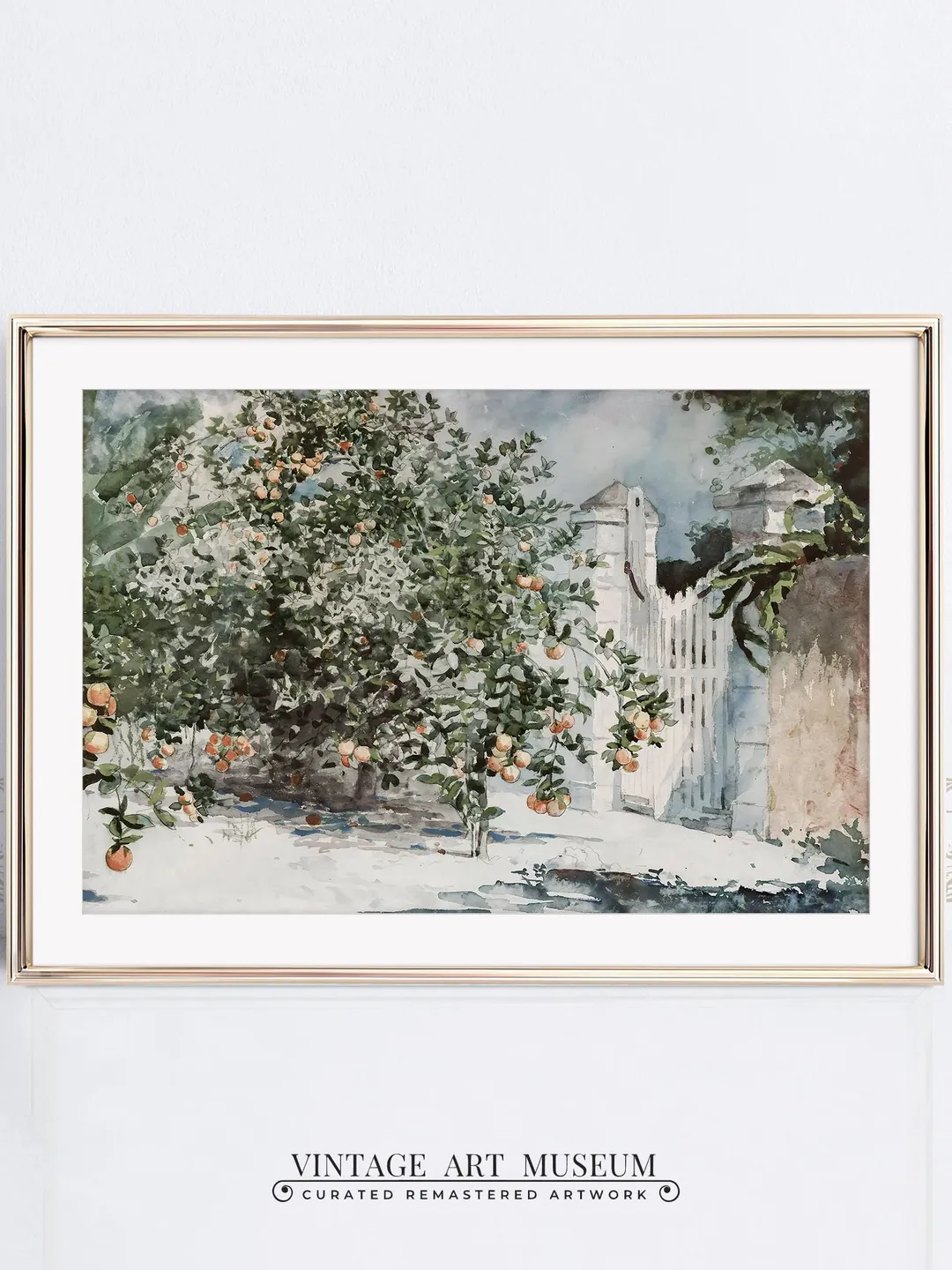 Orange Tree Vintage Wall Art Watercolor Print, Large Farmhouse Home Decor, Printable Digital Downloadable | 172