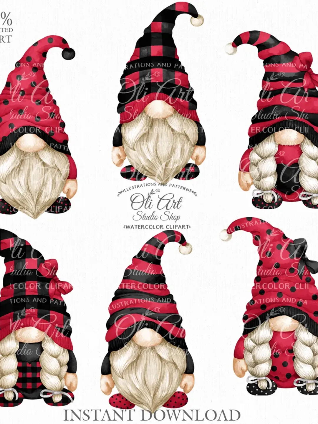 Gnome Clip Art. Cute Characters, Hand Drawn graphics. Digital Download. OliArtStudioShop