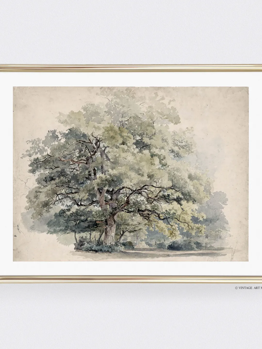 Muted Single Tree Painting, Vintage Wall Art, Printable Landscape Watercolor, Downloadable Rustic Decor | 05