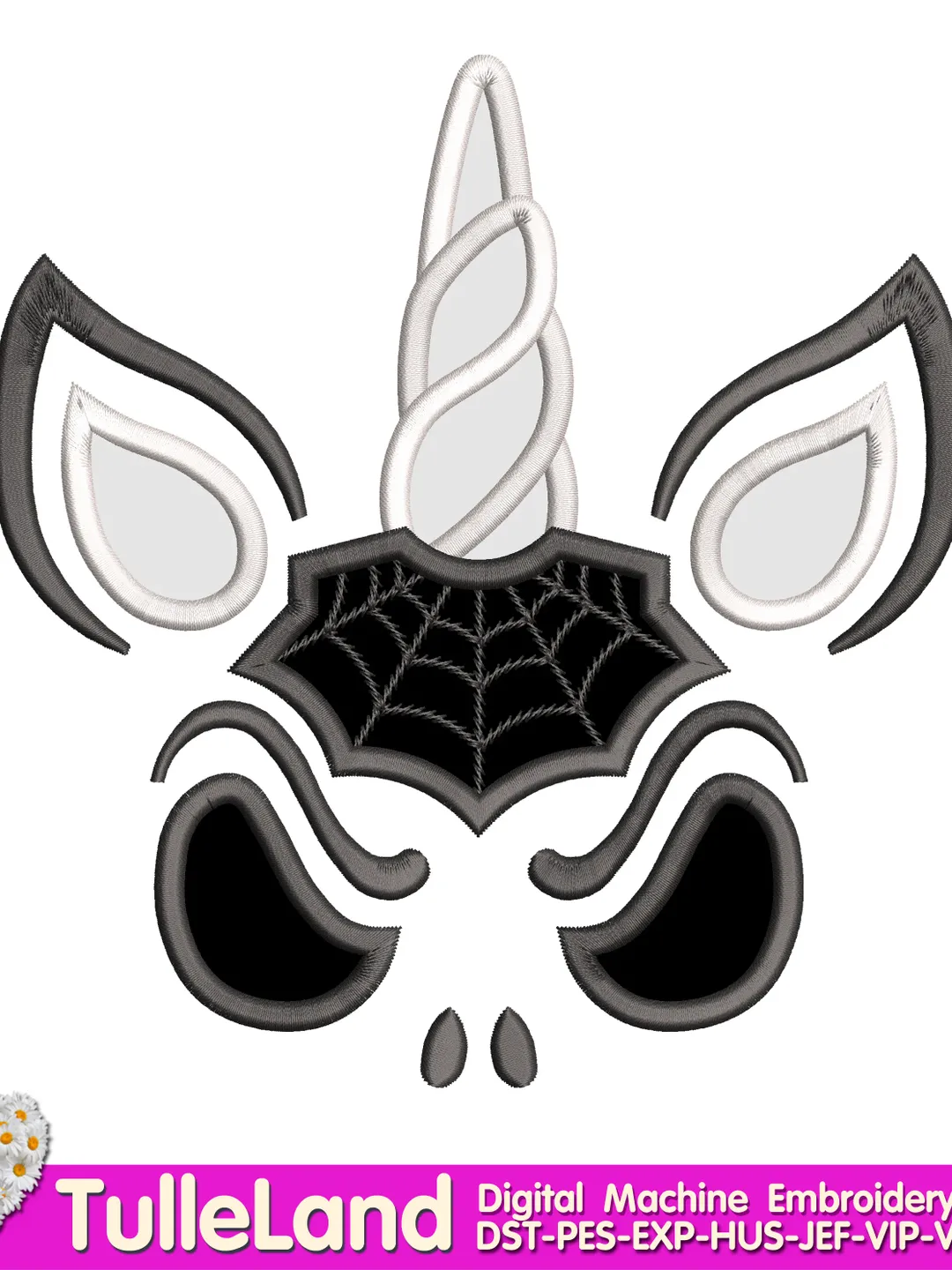 Halloween Unicorn Skeleton applique design for machine embroidery