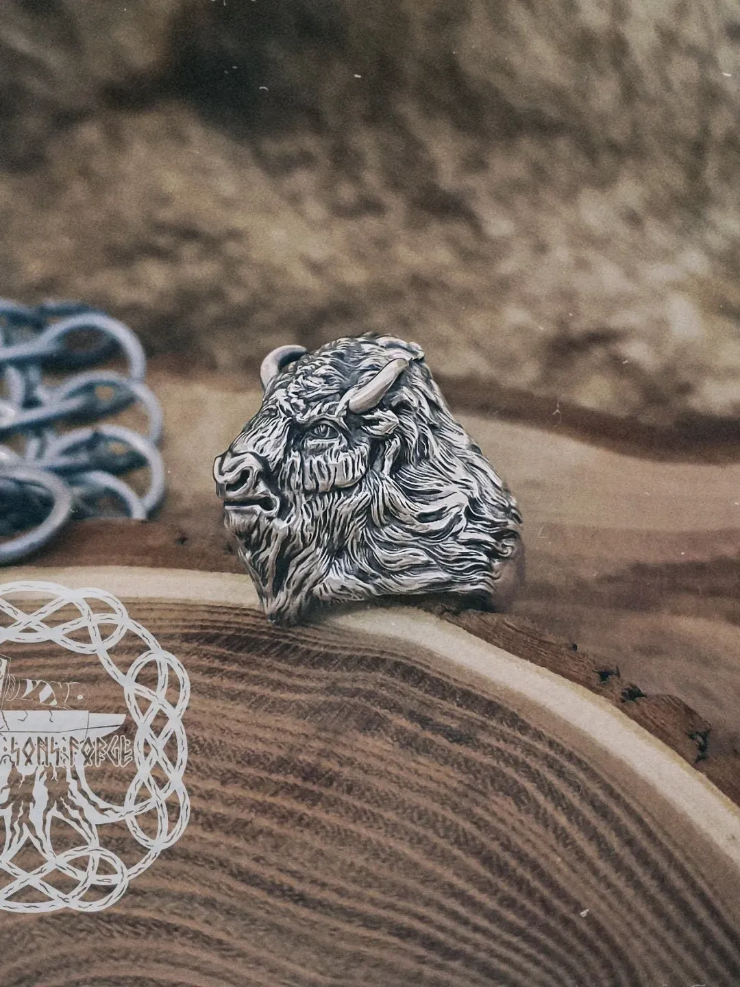 Bison Ring, Sterling Silver Ring, Bison Head Ring, Animal Jewelry, Animal Ring