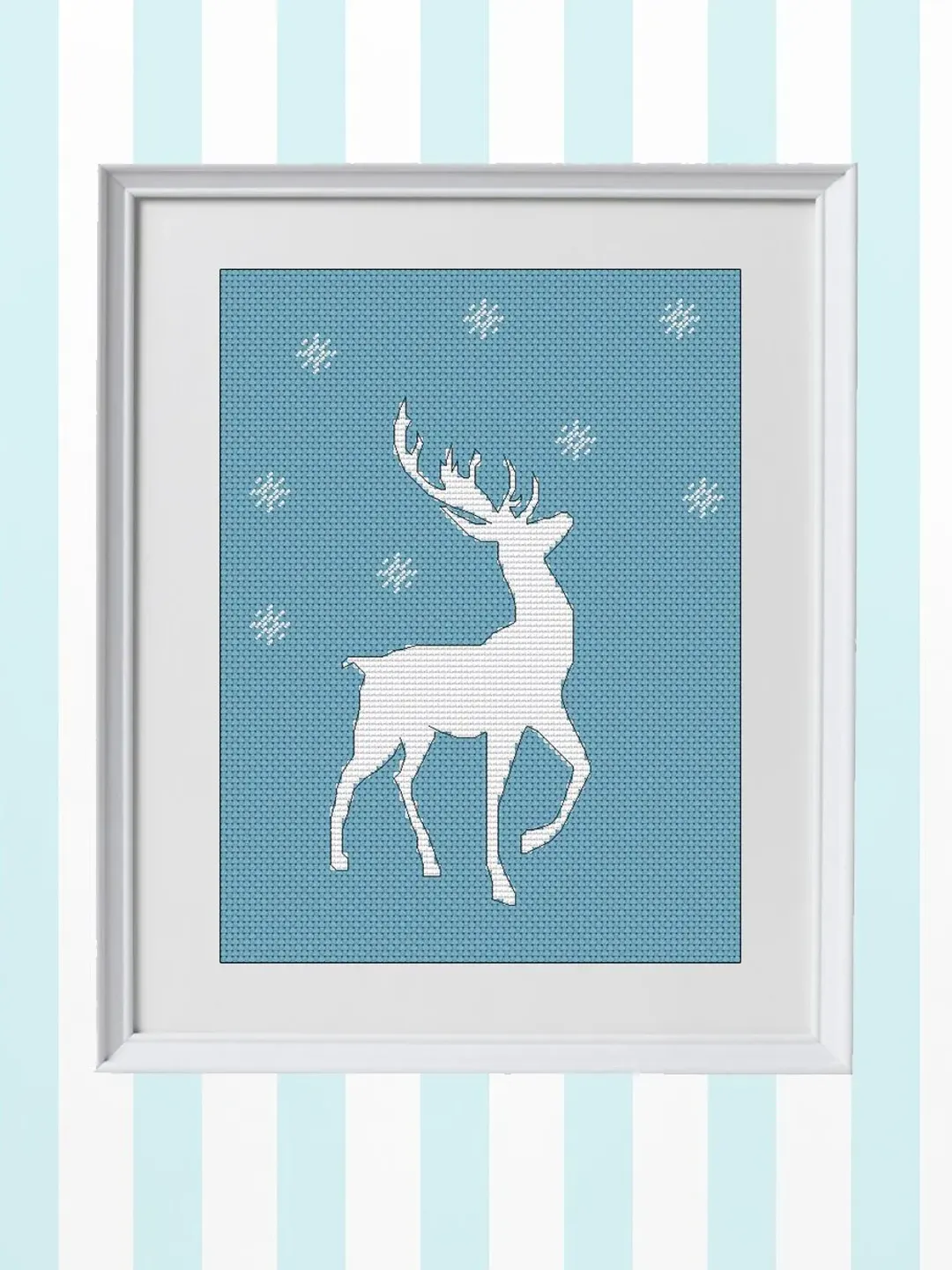 Christmas deer cross stitch pattern, Xmas cross stitch, Easy cross stitch design, Modern cross stitch animals