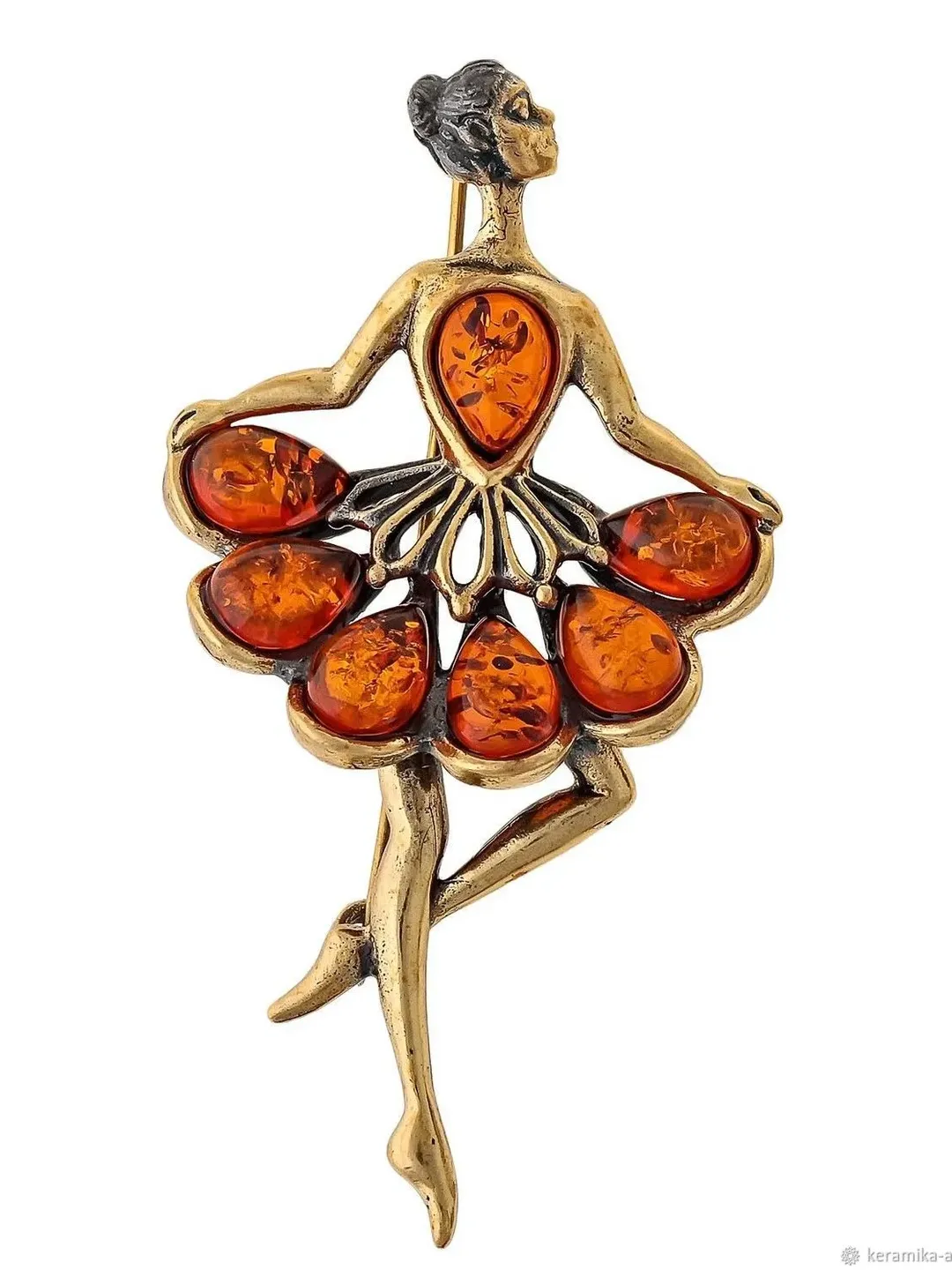 Dancing Ballerina Brooch Woman Brooch Amber Brass Handmade Brooch Unique Jewelry women orange gold color big brooch
