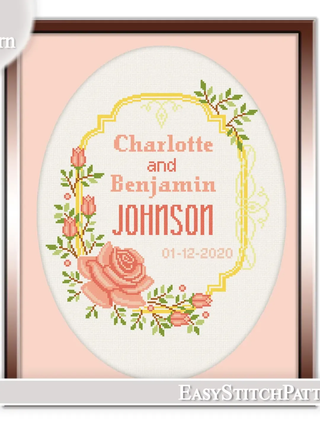 Wedding cross stitch pattern. Roses cross stitch pattern. DIY. Frame cross stitch pattern.