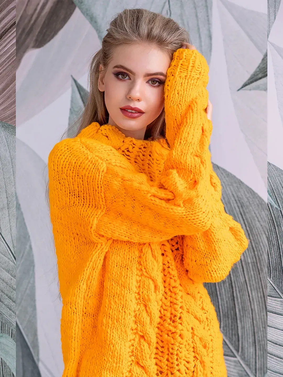 Knitted Sweater Yellow Oversize Hand Knitted Jumper. High-quality handmade.