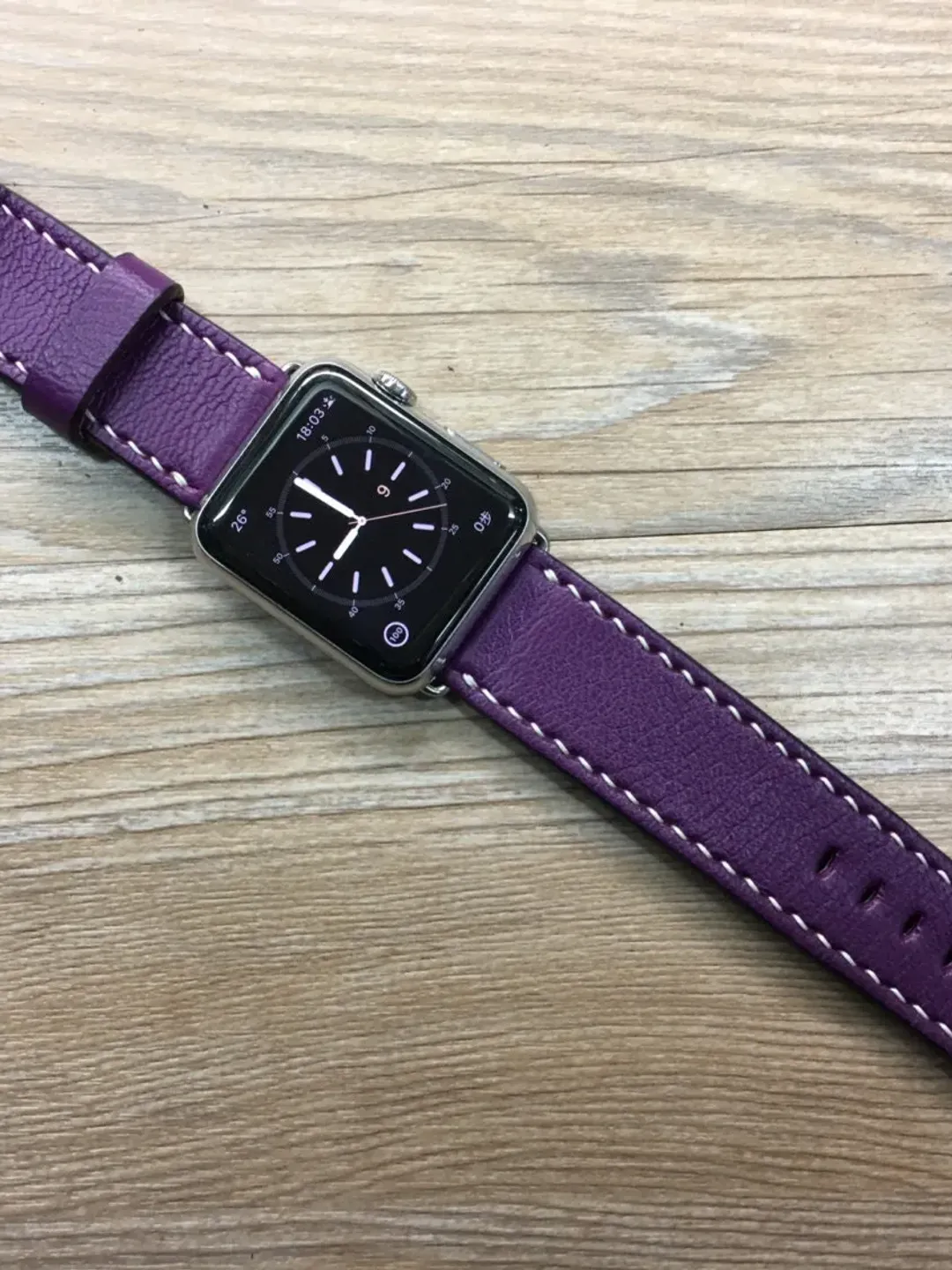Handmade Apple Watch Band 44mm, Purple Anemone Clemence Leather, Apple iWatch Band 45mm, 41mm, Series 7 6, Smartwatch Leather Watch Strap