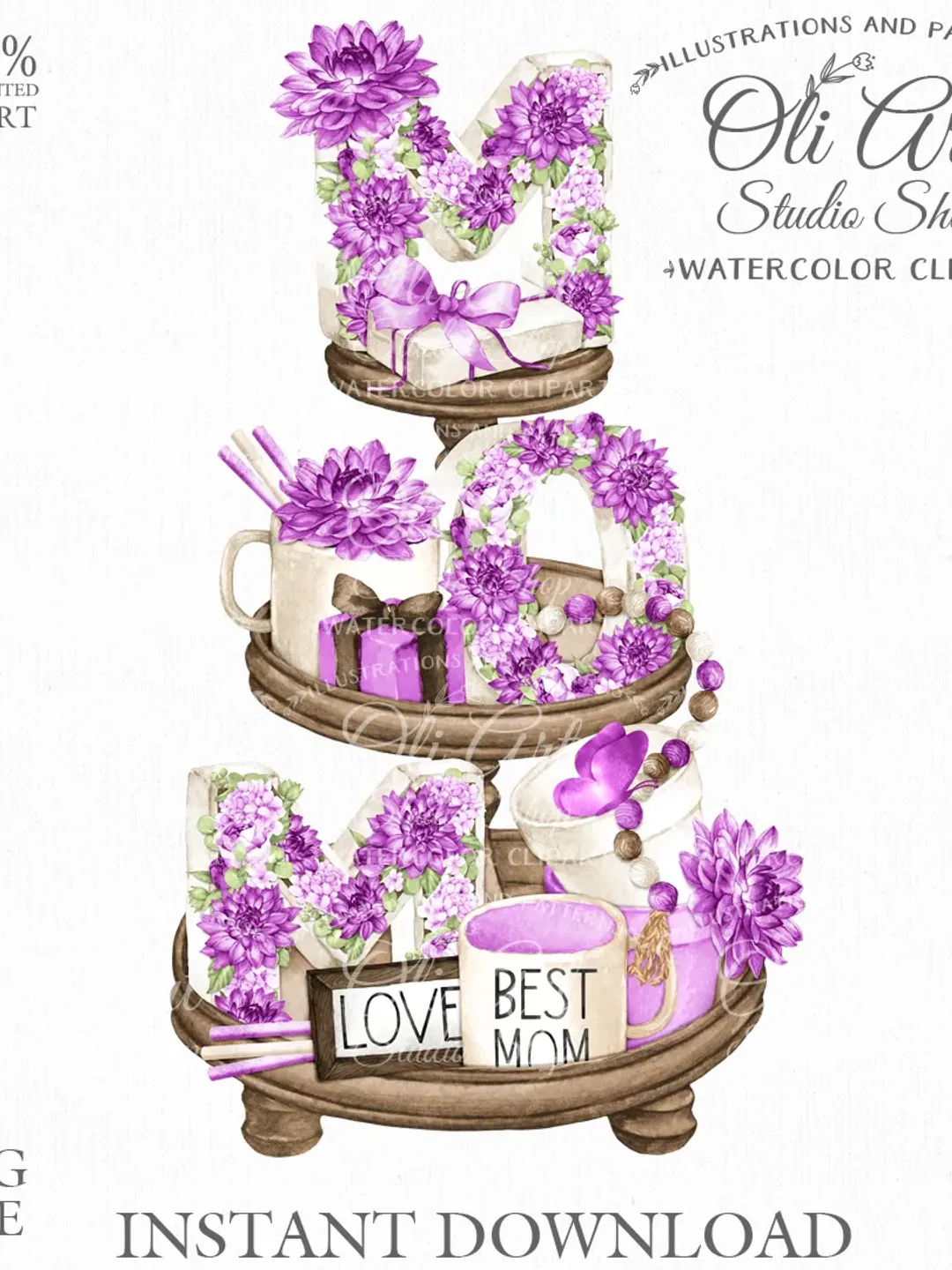 Mother's day tiered tray design. Mom. Png File, Hand Drawn graphics. Digital Download. OliArtStudioShop