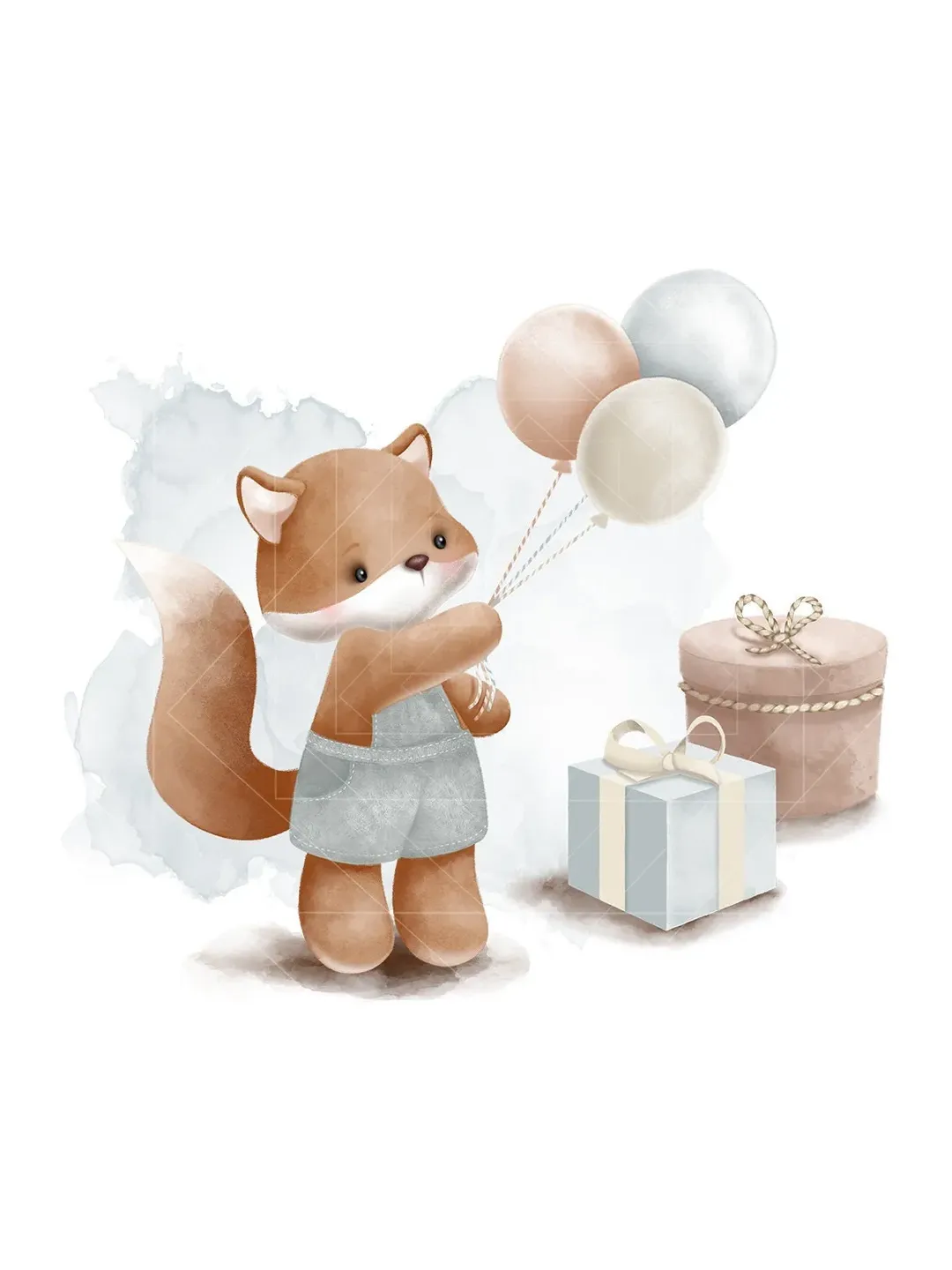 fox watercolor png ~ babyshower ~ birthday Clipart ~ forest wild animal ~ cartoon illustration ~ postcard invitation ~ air balloon poster